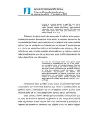 Jornalismo Popular e Representação das Periferias