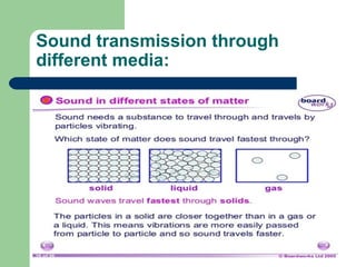 Sound transmission through
different media:
 