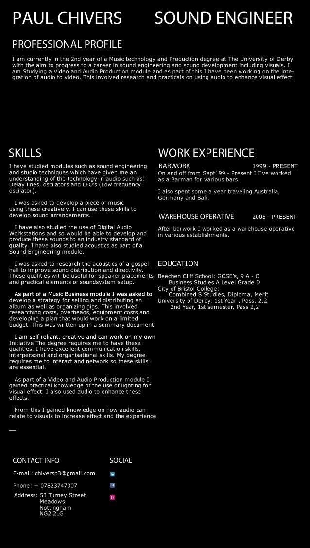 Sound engineer cv pfd 3