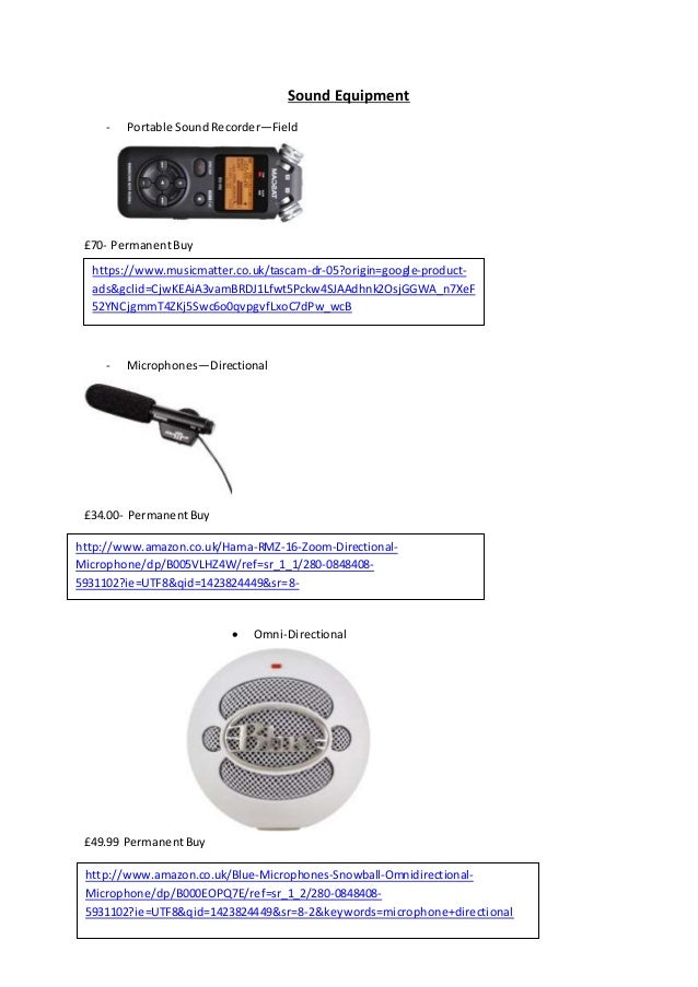 Sound equipment list