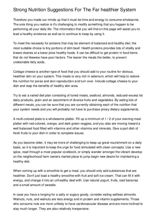 Strong Nutrition Suggestions For The Far Healthier System