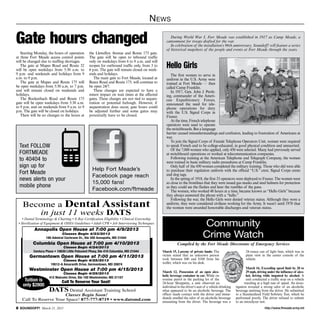N ews

Gate hours changed                                                                                   During World War I, Fort Meade was established in 1917 as Camp Meade, a
                                                                                                  cantonment for troops drafted for the war.
                                                                                                     In celebration of the installation’s 96th anniversary, Soundoff! will feature a series
                                                                                                  of historical snapshots of the people and events at Fort Meade through the years.
   Starting Monday, the hours of operation      the Llewellyn Avenue and Route 175 gate.
at three Fort Meade access control points       The gate will be open to inbound traffic
will be changed due to staffing shortages.      only on weekdays from 6 to 8 a.m. and will
   The gate at Mapes Road and Route 32
will be open weekdays from 5:30 a.m. to
                                                reopen for outbound traffic only, from 3 to
                                                6 p.m. The gate will remain closed on week-
                                                                                                  Hello Girls
9 p.m. and weekends and holidays from 9         ends and holidays.                                   The first women to serve in
a.m. to 9 p.m.                                     The main gate to Fort Meade, located at        uniform in the U.S. Army were
   The gate at Mapes and Route 175 will         Reece Road and Route 175, will continue to        trained at Fort Meade — then
be open weekdays from 5:30 a.m. to 7 p.m.       be open 24/7.                                     called Camp Franklin.
and will remain closed on weekends and             These changes are expected to have a              In 1917, Gen. John J. Persh-
holidays.                                       minor impact on wait times at the affected        ing, commander of the Ameri-
   The Rockenbach Road and Route 175            gates. These charges are not tied to seques-      can Expeditionary Forces,
gate will be open weekdays from 5:30 a.m.       tration or potential furlough. However, if        announced the need for tele-
to 9 p.m. and on weekends from 9 a.m. to 9      sequestration does occur, gate hours could        phone operations for duty
p.m. The gate will be closed on holidays.       be adjusted further and some gates may            with the U.S. Signal Corps in
   There will be no changes to the hours at     potentially have to be closed.                    France.
                                                                                                     At the time, French telephone
                                                                                                  operators were used to operate
                                                                                                  the switchboards. But a language
                                                                                                  barrier caused misunderstandings and confusion, leading to frustration of Americans at
                                                                                                  war.
                                                                                                     To join the Signal Corps of Female Telephone Operators Unit, women were required
  Text FOLLOW                                                                                     to speak French and to be college-educated, in good physical condition and unmarried.
                                                                                                     Of the 7,000 women who applied, only 450 were selected. Many had previously served
  FORTMEADE                                                                                       at switchboard operations or worked at telecommunication companies.
  to 40404 to                                                                                        Following training at the American Telephone and Telegraph Company, the women
                                                                                                  were trained in basic military radio procedures at Camp Franklin.
  sign up for                                                                                        Only half of the 450 women completed the military training. Those who did were able
                                                  Help Fort Meade’s                               to purchase their regulation uniform with the official “U.S.” crest, Signal Corps crests
  Fort Meade                                                                                      and dog tags.
                                                  Facebook page reach
  news alerts on your                                                                                In the spring of 1918, the first 33 operators were deployed to France. The women were
                                                  15,000 fans!                                    so close to the frontlines that they were issued gas masks and steel helmets for protection
  mobile phone                                                                                    as they could see the flashes and hear the rumbles of the guns.
                                                  Facebook.com/ftmeade                               The women, who worked 48 hours at a time, became known as “Hello Girls” because
                                                                                                  they always answered the phone with a “hello.”
                                                                                                     Following the war, the Hello Girls were denied veteran status. Although they wore a
    Become a Dental Assistant                                                                     uniform, they were considered civilians working for the Army. It wasn’t until 1978 that
                                                                                                  the women were awarded honorable discharges and veteran status.
        in just 11 weeks DATS
    • Dental Terminology  Charting • X-Ray Certiﬁcation Eligibility • Clinical Externship
 • Sterilization of Equipment  OSHA Guidelines • Adult CPR • Job Interviewing Techniques
           Annapolis Open House at 7:00 pm 4/9/2013
                                                                                                                        Community
                                                                                                                          Community
                             Classes Begin 4/23/2013
                   180 Admiral Cochrane Dr., Ste 200 Annapolis, MD 21044                                                 Crime Watch
          Columbia Open House at 7:00 pm 4/10/2013                                                        Compiled by the Fort Meade Directorate of Emergency Services
                               Classes Begin 4/24/2013
           Century Plaza • 10630 Little Patuxent Pkwy, Ste 410 Columbia, MD 21044              March 15, Larceny of private funds: The                        24-ounce can of light beer, which was in
        Germantown Open House at 7:00 pm 4/11/2013                                             victim stated that an unknown person                           plain view in the center console of the
                              Classes Begin 4/25/2013                                          took between $40 and $100 from his                             vehicle.
                      19512-A Amaranth Drive, Germantown, MD 20874                             wallet, which was on his desk.
        Westminster Open House at 7:00 pm 4/15/2013                                                                                                            March 16, Exceeding speed limit by 20 to
                              Classes Begin 4/29/2013                                          March 12, Possession of an open alco-                           29 mph, driving under the influence of alco-
                                                                                               holic beverage container in car: While on                       hol, driving while impaired by alcohol: A
                     412 Malcolm Drive, Ste 100 Westminster, MD 21157
     Tuition is              Call To Reserve Your Seat!
                                                                                               routine patrol in the parking lot of the                        unit conducted a traffic stop on a vehicle
                                                                                               24-hour Shoppette, a unit observed an                          traveling at a high rate of speed. An inves-
    only $2800                                                                                 individual in the driver’s seat of a vehicle drinking   tigation revealed a strong odor of an alcoholic
                     DATS Dental Assistant Training School                                     what appeared to be an alcoholic beverage. The          beverage emitting from the driver. He submitted
                       Classes Begin Soon!                                                     officer made contact with the driver and imme-          to a Standardized Field Sobriety Test, which he
   Call To Reserve Your Space! 877-777-8719 • www.datsmd.com                                   diately smelled the odor of an alcoholic beverage       performed poorly. The driver refused to submit
                                                                                               emanating from the driver. The beverage was a           to an intoxilyzer test.
 SOUNDOFF! March 21, 2013                                                                                                                                                   http://www.ftmeade.army.mil
 