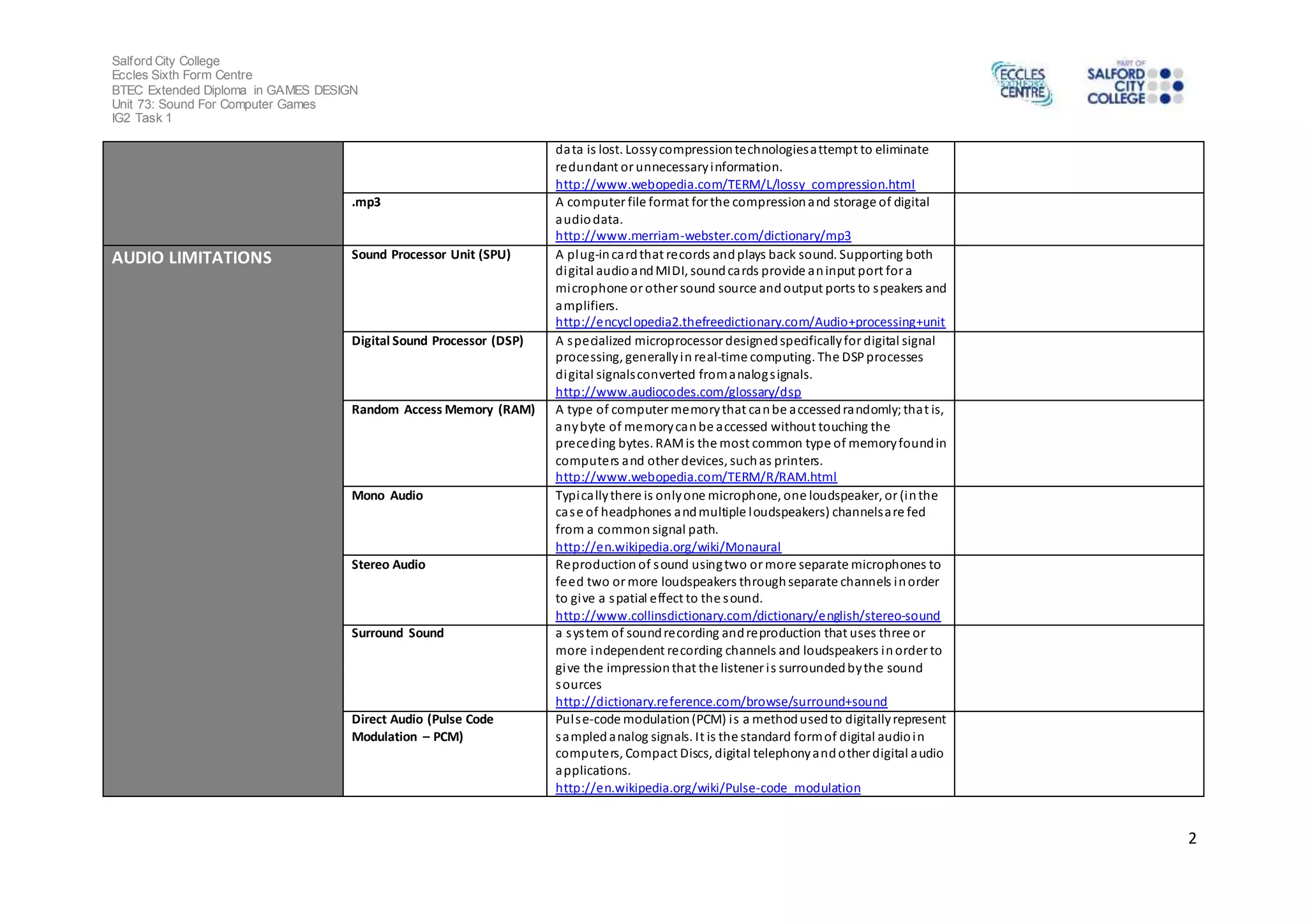 Sound recording glossary PPT