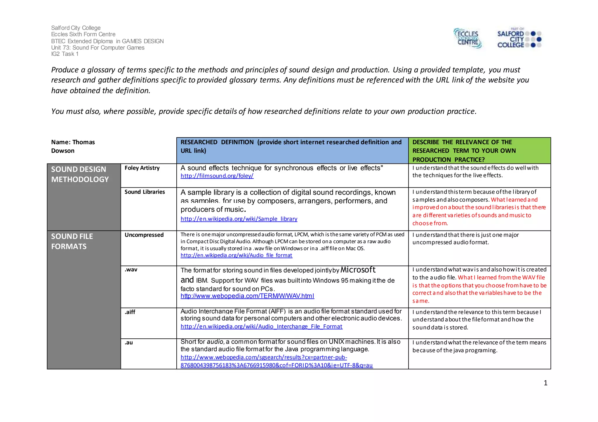Sound recording glossary improved vershion 2 PPT