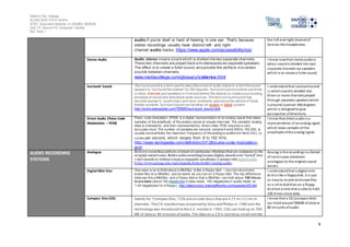 Salford City College
Eccles Sixth Form Centre
BTEC Extended Diploma in GAMES DESIGN
Unit 73: Sound For Computer Games
IG2 Task 1
4
audio if you're deaf or hard of hearing in one ear. That's because
stereo recordings usually have distinct left- and right-
channel audio tracks. https://www.apple.com/accessibility/ios/
the left and right channelof
devices like headphones.
Stereo Audio 1. Audio stereo means sound which is divided into two separate channels.
These two channels are played back simultaneouslyvia separate speakers.
The effect is to create a fuller sound,and provide the ability to mix certain
sounds between channels.
www.mediacollege.com/glossary/s/stereo.html
I know nowthat stereoaudiois
when soundis divided into two
separate channels via speakers
which is to create a fuller sound.
Surround Sound )Surround sound is a term used to describe a type of audio output in w hich the sound
appears to "surround the listener" by 360 degrees. Surround sound systems use three
or more channels and speakers in front and behind the listener to create a surrounding
envelope of sound and directional audio sources. The term surround sound has
become popular in recent years and more commonly used since the advent of home
theater systems. Surround sound can be either an analog or digital system.
http://www.webopedia.com/TERM/S/surround_sound.html
I understandthat surroundsound
is whensoundis divided into
three or more channelsplayed
through separate speakers which
surround a person 360 degrees
which is designedto give
perspective ofdirections.
Direct Audio (Pulse Code
Modulation – PCM)
Pulse code modulation (PCM) is a digital representation of an analog signal that takes
samples of the amplitude of the analog signal at regular intervals. The sampled analog
data is changed to, and then represented by, binary data. PCM requires a very
accurate clock. The number of samples per second, ranging from8,000 to 192,000, is
usually severaltimes the maximum frequency of the analog w aveformin Hertz (Hz), or
cycles per second, which ranges from 8 to 192 KHz.
http://www.techopedia.com/definition/24128/pulse-code-modulation-
pcm
I know that direct audiois a
representation of ananalog signal
which takes samples of the
amplitude ofthe analog signal.
AUDIO RECORDING
SYSTEMS
Analogue Referstorecordingaudioin a format of continuous vibrationsthat are analogous to the
original sound waves. Before audiorecordingbecame digital, soundswere "carved"into
v inyl records or writtentotape as magnetic waveforms. Contrast with digital audio.
http://www.pcmag.com/encyclopedia/term/60827/analog-audio
Analog is the recordingina format
of continuous vibrations
analogous to the original sound
waves.
Digital Mini Disc One easy w ay to thinkabout a MiniDisc is like a floppy disk -- you can record and
erase files on a MiniDisc just as easily as you can on a floppy disk. The big difference
betw een the a MiniDisc and a floppy diskis that a MiniDisc can hold about 100 times
more data (about 140 megabytes in data mode, 160 megabytes in audio mode vs.
1.44 megabytes for a floppy). http://electronics.howstuffworks.com/question55.htm
I understandthat a digital mini
diskis like a floppydisk, it is just
as easyto record anderase files
on a mini diskthanon a floppy
diskbut a mini diskis able to hold
100 times more data.
Compact Disc (CD) Stands for "Compact Disc." CDs are circular discs that are 4.75 in (12 cm) in
diameter.The CD standard was proposed by Sony and Philips in 1980 and the
technology was introduced to the U.S. market in 1983. CDs can hold up to 700
MB of data or 80 minutes of audio.The data on a CD is stored as small notches
I know that a CD (compact disk)
can hold around700MB of data or
80 minutes ofaudio.
 