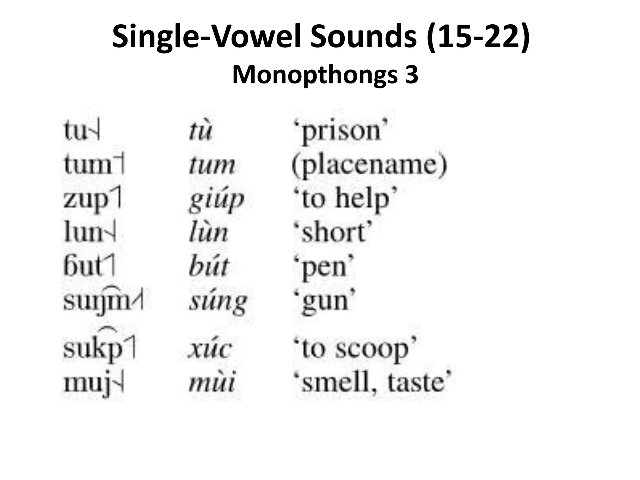Single-Vowel Sounds (15-22) 
Monopthongs 3 
 