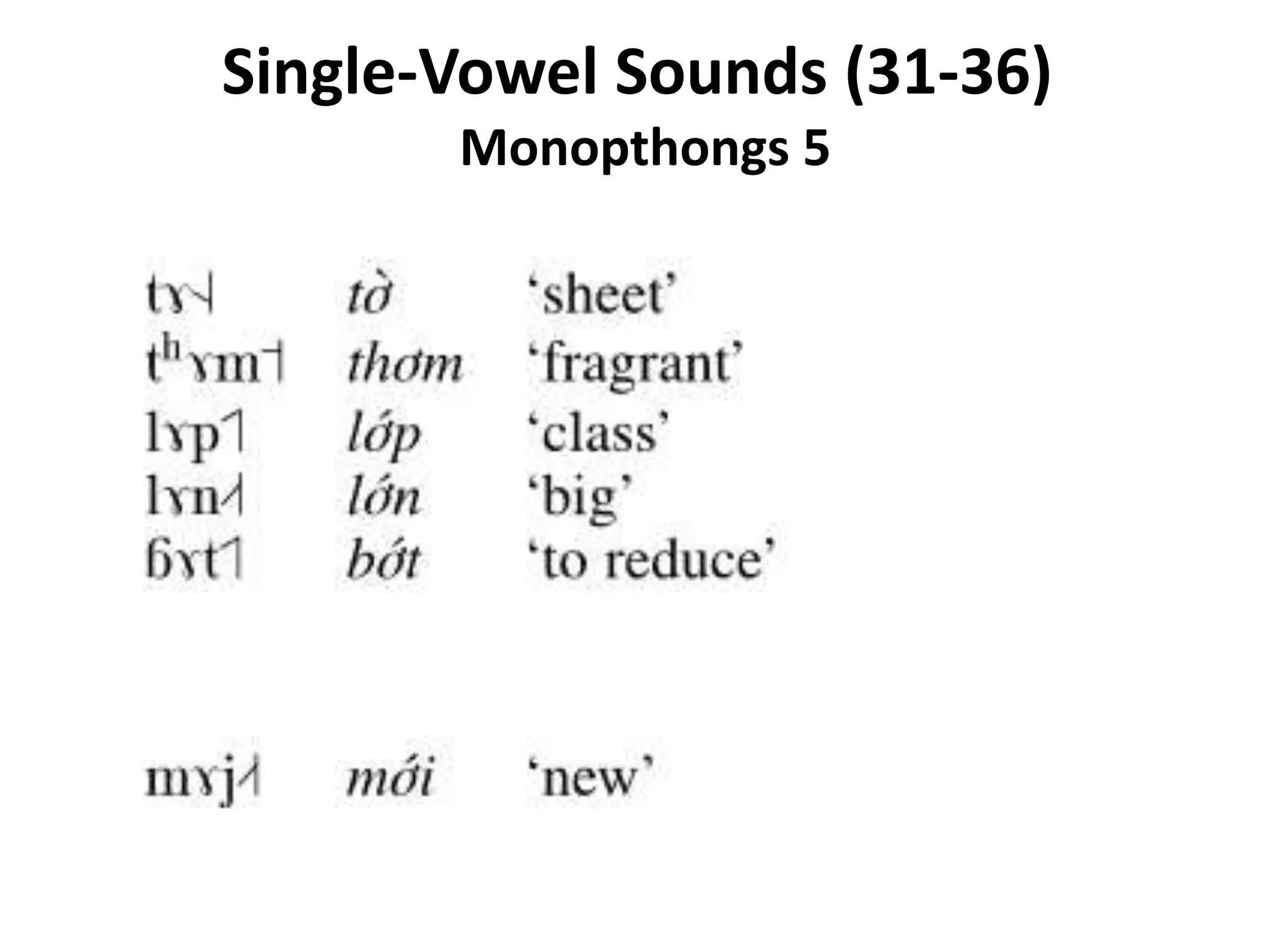 Single-Vowel Sounds (31-36) 
Monopthongs 5 
 