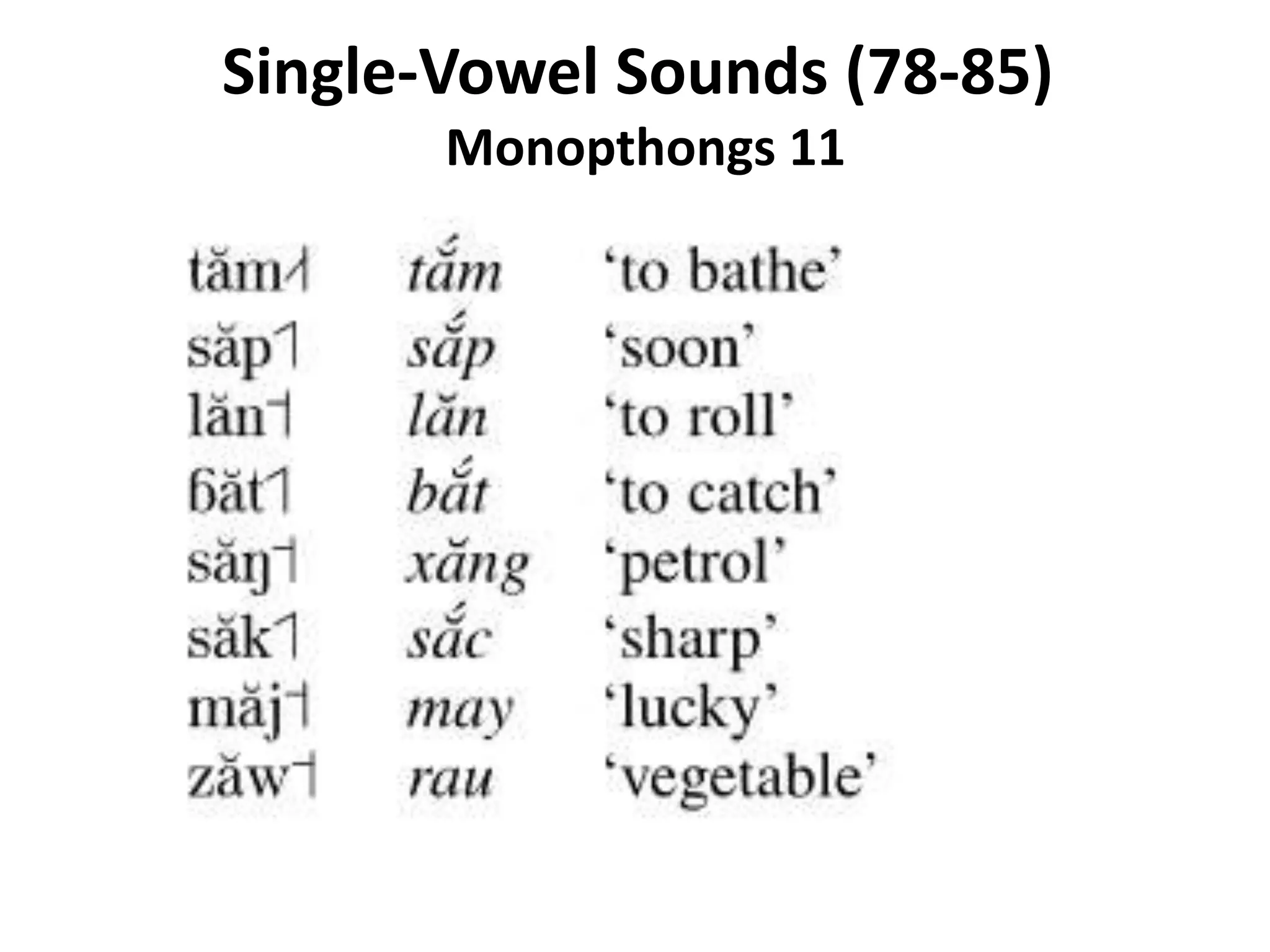 Single-Vowel Sounds (78-85) 
Monopthongs 11 
 