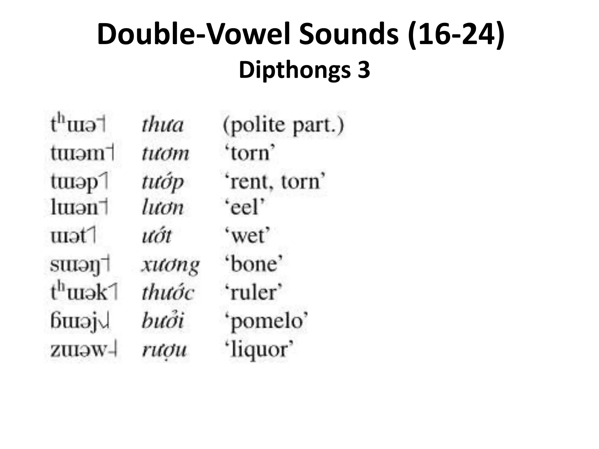 Double-Vowel Sounds (16-24) 
Dipthongs 3 
 