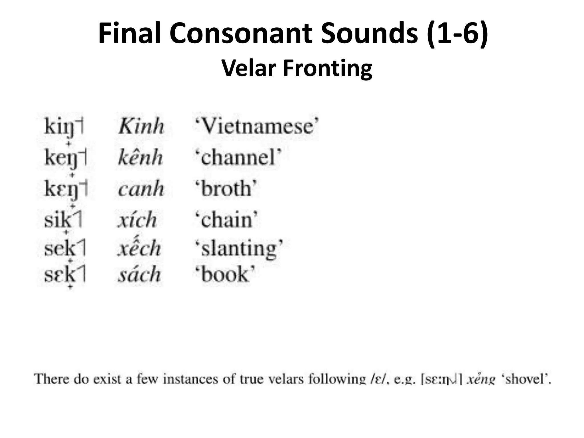 Final Consonant Sounds (1-6) 
Velar Fronting 
 