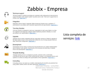 Zabbix - Empresa
Lista completa de
serviços: link
22
Zabbix para iniciantes - Junho/2016 -
Werneck Costa / Halexandro Freitas /
Sansão Simonton
 