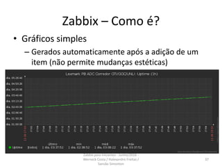 Zabbix – Como é?
• Gráficos simples
– Gerados automaticamente após a adição de um
item (não permite mudanças estéticas)
37
Zabbix para iniciantes - Junho/2016 -
Werneck Costa / Halexandro Freitas /
Sansão Simonton
 