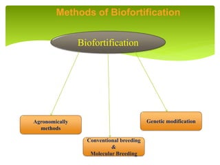 Methods of Biofortification
Biofortification
Agronomically
methods
Conventional breeding
&
Molecular Breeding
Genetic modification
 