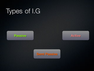Types	 of I.G


   Passive                  Active




             Semi Passive
 