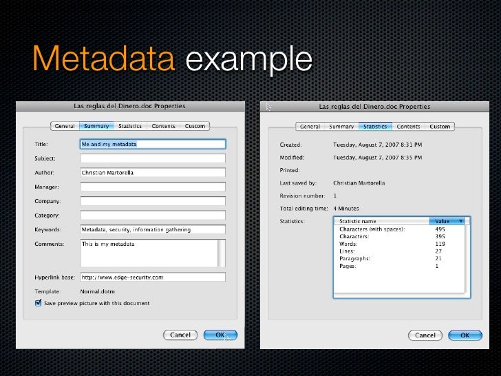 Metadata - example
