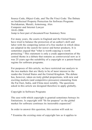 Source Code, Object Code, and The Da Vinci Code The Debate on Int.docx