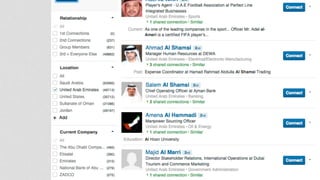 (Al OR Aameri OR almheiri OR Ameri OR Amri OR Ansari OR
Baloushi OR Falasi OR Fardan OR Futaim OR Hammadi OR
Hashimi OR Ketbi OR Khoori OR Maktoom OR Maktoum OR
Mansouri OR Mansoury OR Marri OR Marzouqi OR Mazouei
OR Mualla OR Muhairi OR Nahyan OR Nahyan OR Nahyan OR
Naqbi OR Nuaimi OR Qasimi OR Qasimi OR Qassimi OR
Qubaisi OR Redwan OR Shamsi OR Suwaidi)
Most popular Emirati last names:
 