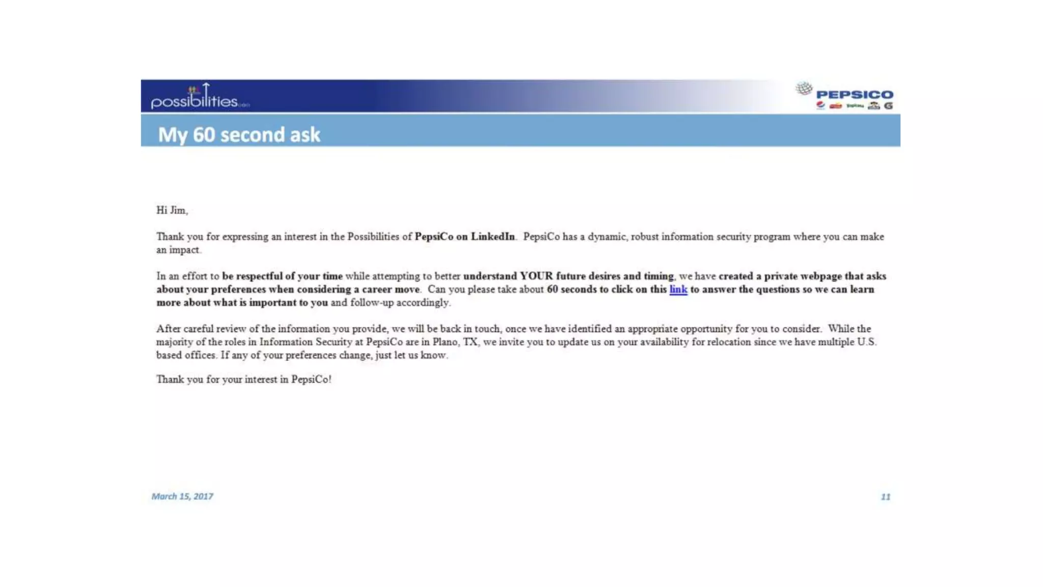 122
Attendee List – Now What?
• Name*, Title, Company, Email*, Phone
• Email Address? –> Put them into a LinkedIn Project folder (max 2k people
per folder)
* Minimum information needed
 