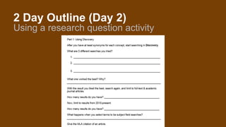 2 Day Outline (Day 2)
Using a research question activity