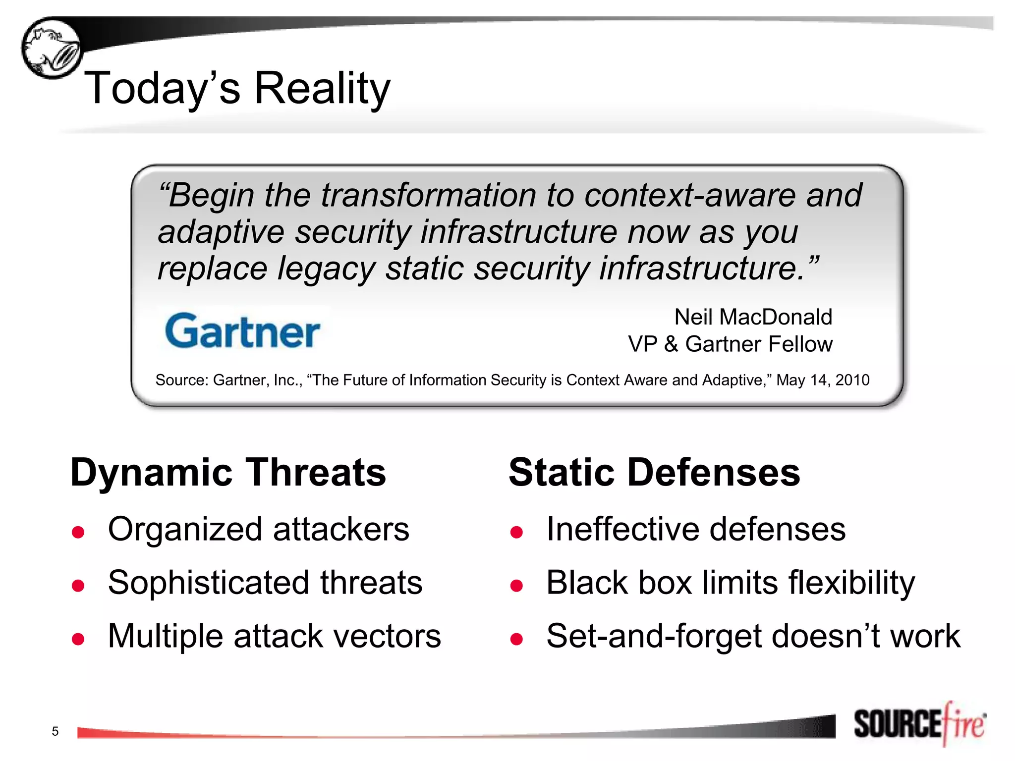 AgendaYour Security ChallengesAbout SourcefireA New ApproachHow It WorksProducts & ServicesQuestions & Next Steps