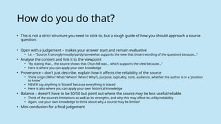 PowerPoint about how to answer Source Questions for A Level History | PPTX