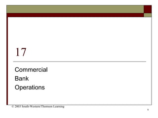 1
17
Commercial
Bank
Operations
© 2003 South-Western/Thomson Learning
 