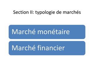 Section II: typologie de marchés


Marché monétaire

Marché financier
 