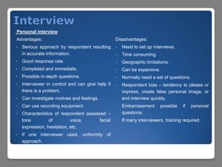 Interview Data Collection Drawbacks Sources & methods of data collection | PPTX