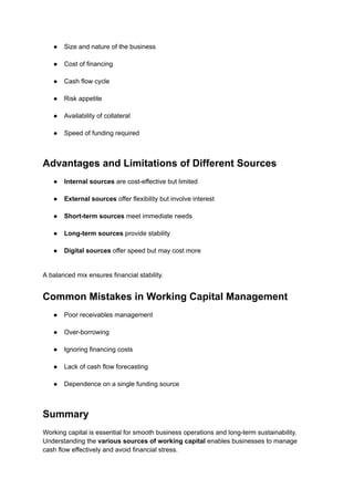 Lacking Sources Sources of Working Capital: A Detailed Guide for Businesses and MSMEs | PDF