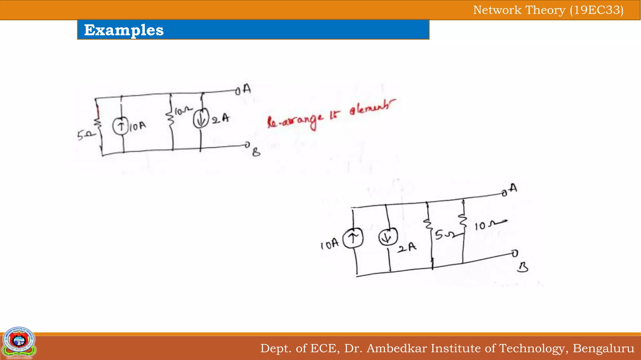Dept. of ECE, Dr. Ambedkar Institute of Technology, Bengaluru
Network Theory (19EC33)
Examples
 