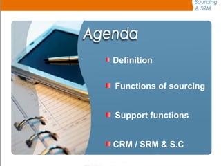 Definition Functions of sourcing Support functions CRM / SRM & S.C 