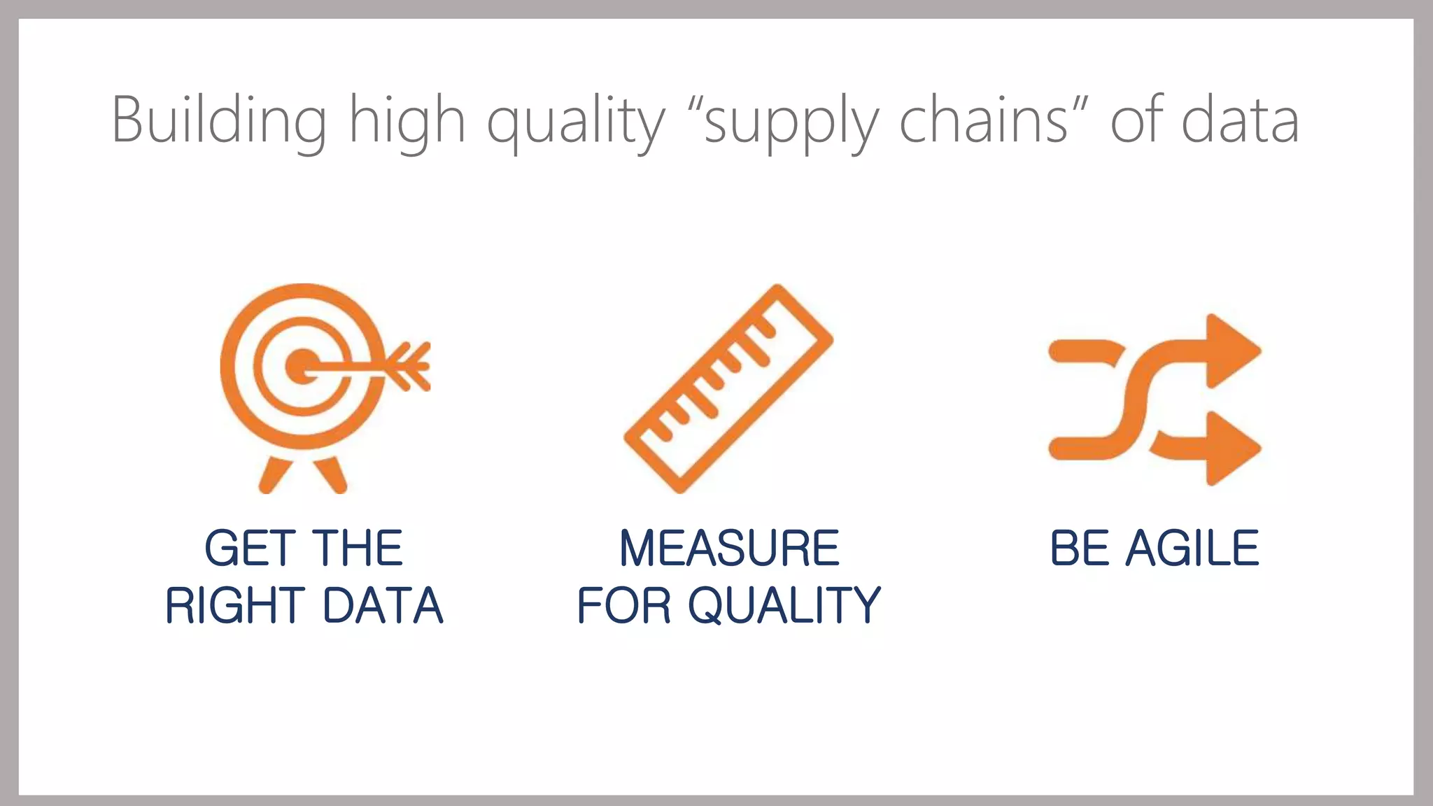 Building high quality “supply chains” of data 
MEASURE 
FOR QUALITY 
GET THE 
RIGHT DATA 
BE AGILE 
 