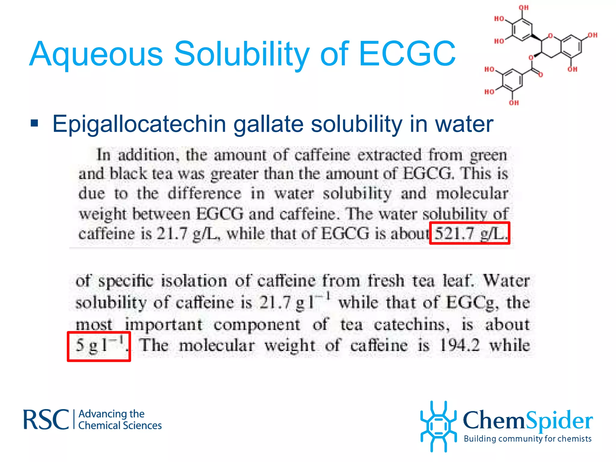 Aqueous Solubility of ECGC Epigallocatechin gallate solubility in water 