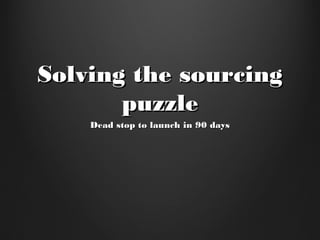 Solving the sourcingSolving the sourcing
puzzlepuzzle
Dead stop to launch in 90 daysDead stop to launch in 90 days
 