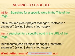 http://researchersecrets.com6COMPARING – Search Engines