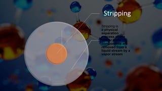 Stripping
Stripping is
a physical
separation
process where
one or more
components are
removed from a
liquid stream by a
vapor stream
 
