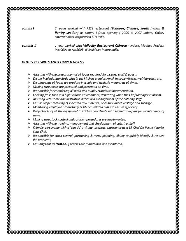 resume for sous chef