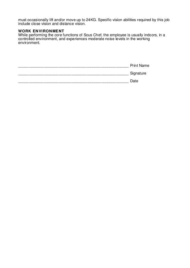 sous chef job description chef duties and responsibilities
