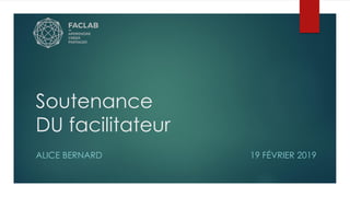 Soutenance
DU facilitateur
ALICE BERNARD 19 FÉVRIER 2019
 