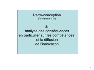 Rétro-conception (formalisme C-K) &  analyse des conséquences en particulier sur les compétences  et la diffusion de l’innovation 