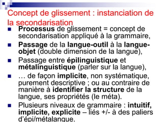 Concept de glissement : instanciation de
la secondarisation
n Processus de glissement = concept de
secondarisation appliqu...