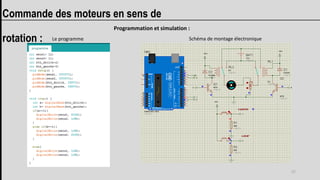 27
Commande des moteurs en sens de
rotation :
Programmation et simulation :
Schéma de montage électronique
Le programme
 
