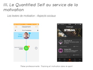 III. Le Quantified Self au service de la 
motivation 
Les leviers de motivation : Aspects sociaux 
Thèse professionnelle : Tracking et motivation dans le sport 
 