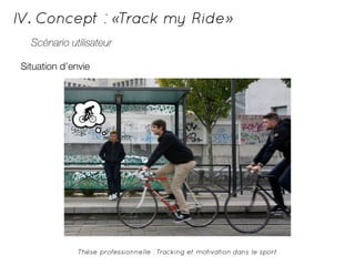IV. Concept : «Track my Ride» 
Scénario utilisateur 
Situation d’envie 
Thèse professionnelle : Tracking et motivation dans le sport 
 