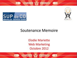 Soutenance Memoire

   Elodie Mariette
   Web Marketing
    Octobre 2012
 