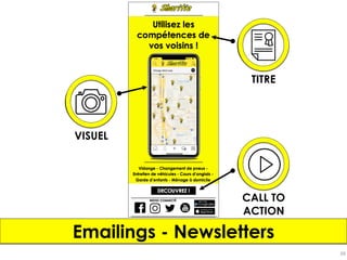 59
Emailings - Newsletters
TITRE
VISUEL
CALL TO
ACTION
 
