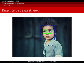 SOUTENANCE DE PFE
Développement et Réalisation
Codages
Détection de visage et yeux
SOUTENANCE DE PFE 21 / 28
 