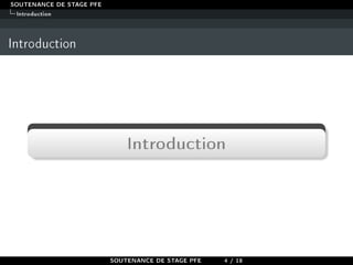 SOUTENANCE DE STAGE PFE
Introduction
Introduction
Introduction
SOUTENANCE DE STAGE PFE 4 / 18
 