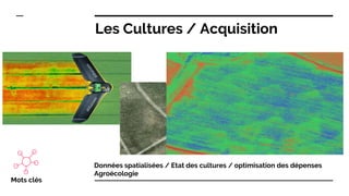 Les Cultures / Acquisition
Données spatialisées / Etat des cultures / optimisation des dépenses
Agroécologie
Mots clés
 