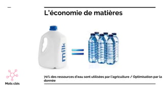 70% des ressources d’eau sont utilisées par l’agriculture / Optimisation par la
donnée
Mots clés
L’économie de matières
 